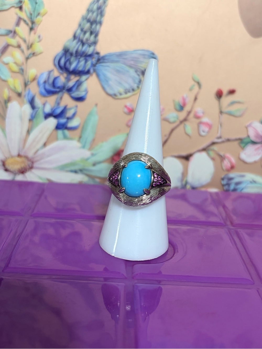 Sterling Silver sleeping beauty Turquoise Textured Modernist Ring sz 8